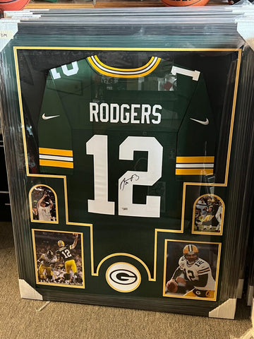 Aaron Rodgers Signed Framed Matted Green Bay Packers Jersey Fanatics COA