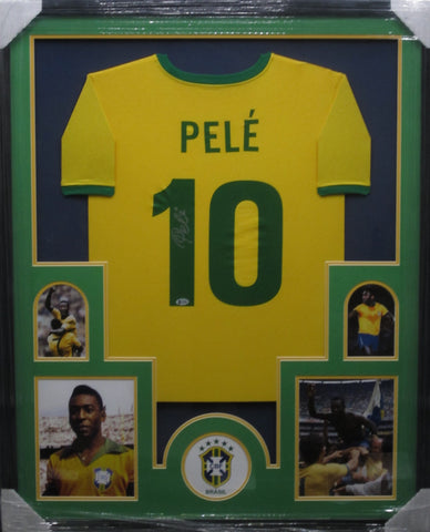 Brazil Soccer Player Pele SIGNED Framed Matted Jersey BECKETT COA