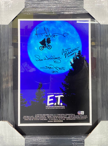 E.T. Cast Signed Movie Cover Photo Framed & Matted with BECKETT COA