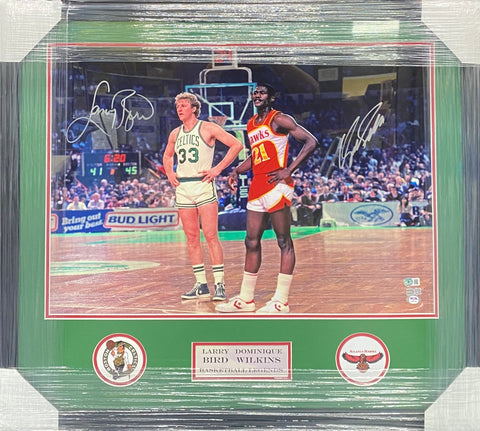 Boston Celtics Larry Bird & Atlanta Hawks Dominique Wilkins Signed 18x24 Photograph Framed & Matted with PSA & BECKETT COA