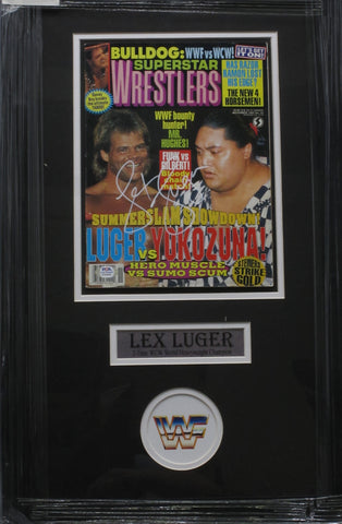 Lex Luger SIGNED 8x10 Framed 1993 Bulldog: Superstar Wrestlers Magazine PSA COA