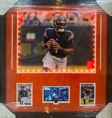 Chicago Bears Justin Fields SIGNED 16x20 CADILLAC Framed Photo With BECKETT COA