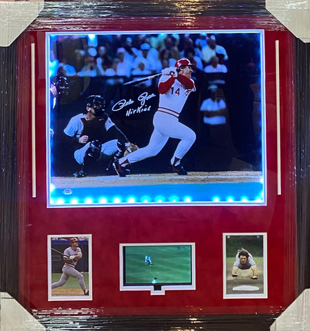 Cincinnati Reds Pete Rose SIGNED 16x20 CADILLAC Framed Photo With PSA COA