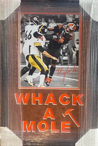 Cleveland Browns Myles Garrett Signed Facsimile 11x14 Photo Framed & Suede Matted with "Whack A Mole" Cutout