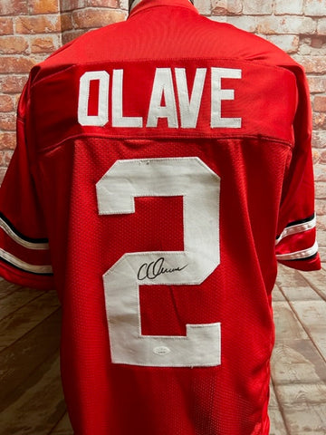 Ohio State University Chris Olave Signed Red Jersey with JSA COA