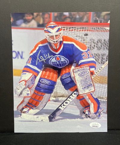 Grant Fuhr Edmonton Oilers Signed 8x10 Vertical Photo "In the Net" JSA COA
