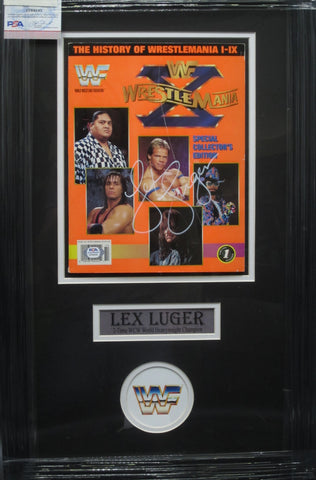 Lex Luger SIGNED 8x10 Framed WWF WrestleMania Magazine PSA COA