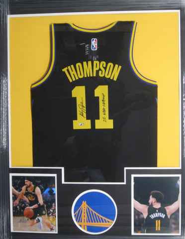 Golden State Warriors Klay Thompson SIGNED Framed Matted Jersey FANATICS COA