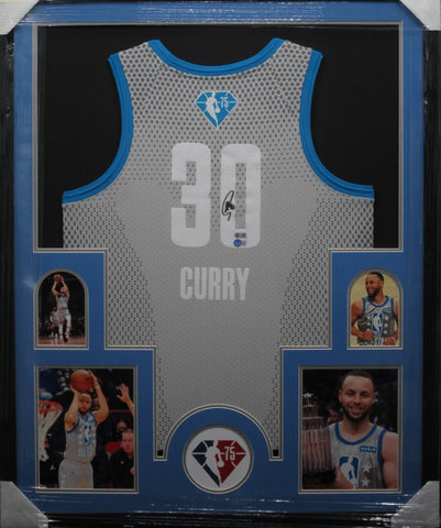Golden State Warriors Stephen Curry SIGNED Framed Matted All-Star Jersey BECKETT COA