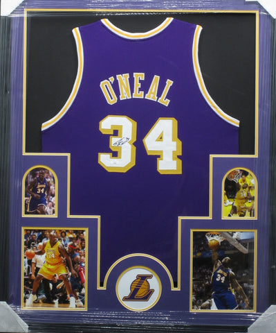 Lakers Shaquille O'Neal SIGNED Framed Matted Jersey JSA COA