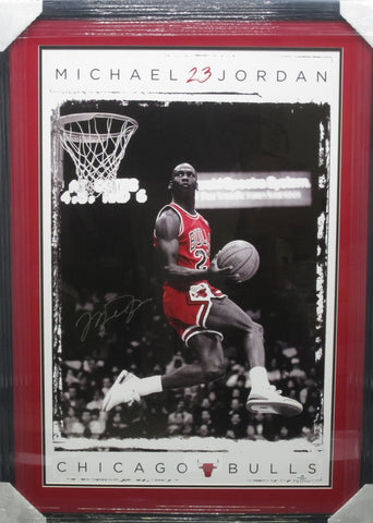 Chicago Bulls Michael Jordan SIGNED Large Framed POSTER Photo WITH COA