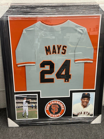 Willie Mays Signed Framed Matted SF Giants Jersey Say Hey COA