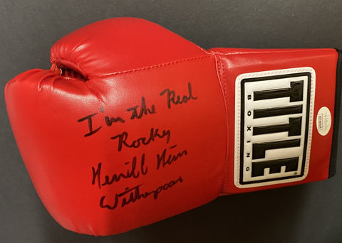 Tim Witherspoon left hand boxing glove with inscrip "I'm the real Rocky" JSA COA