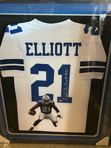 Zeke Elliott Signed Framed Matted Dallas Cowboys Jersey Beckett COA