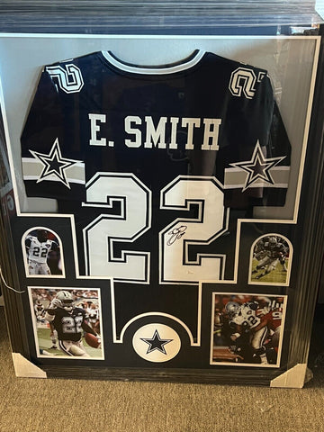 Emmitt Smith Signed Framed Matted Dallas Cowboys Jersey JSA COA