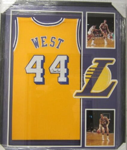 Jerry West Los Angeles Lakers Signed Framed Matted yellow Jersey JSA COA CAS