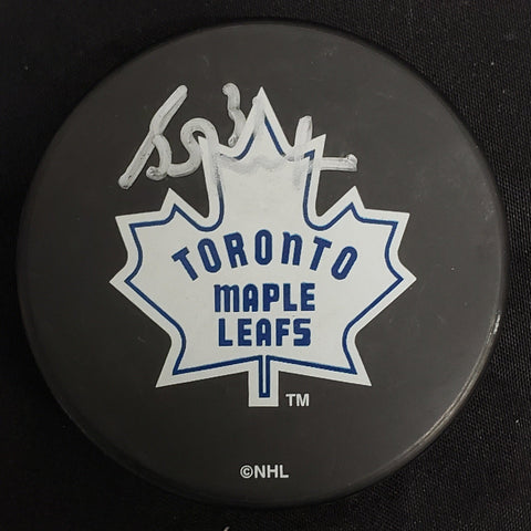 Grant Fuhr Toronto Maple Leafs Signed Big White Leaf Puck JSA COA