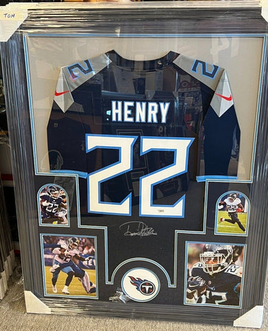 Derrick Henry Signed Framed Matted Tennessee Titans Jersey Fanatics COA