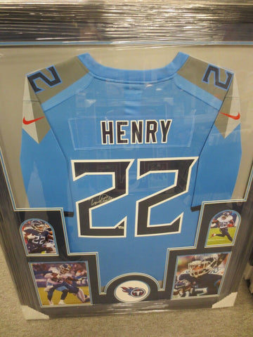 Derrick Henry Signed Framed Matted Tennessee Titans Jersey Fanatics COA