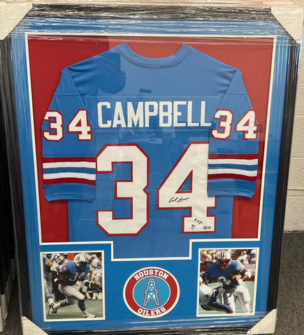 Earl Campbell Signed Framed Matted Houston Oilers Jersey Beckett COA