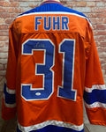 Grant Fuhr Edmonton Oilers Signed Orange Jersey JSA COA