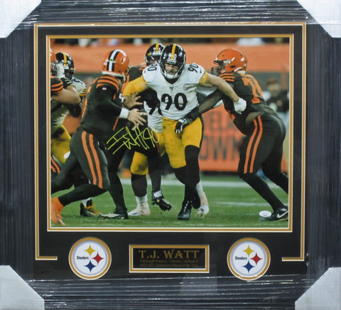 Pittsburgh Steelers T.J. Watts SIGNED 16x20 Framed Photo JSA COA