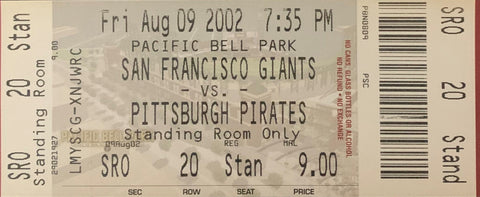 Barry Bonds San Francisco Giants 600th Home Run Authentic Ticket