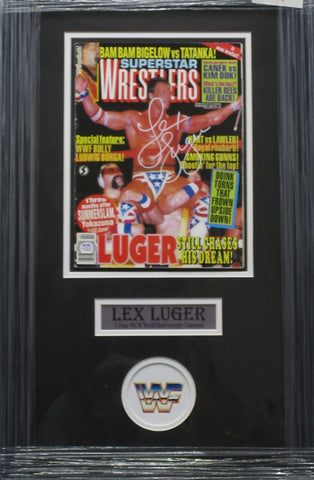 Lex Luger SIGNED 8x10 Framed Superstar Wrestlers Magazine PSA COA