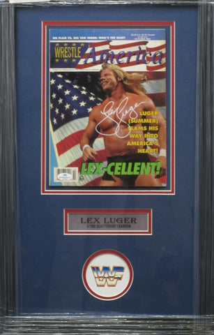 Lex Luger SIGNED 8x10 Framed 1993 Wrestle America Magazine WITH COA