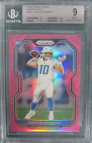 Justin Herbert 2020 Rookie Panini Prizm Prizms Pink Mint 9 Beckett