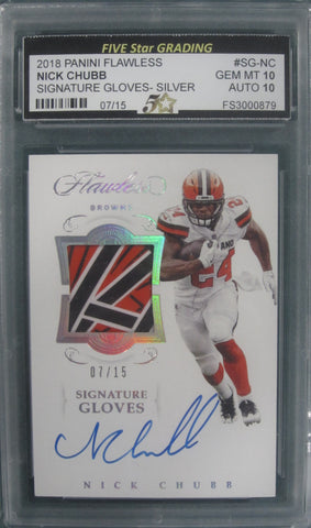 Nick Chubb 2018 Panini Flawless Signature Gloves Silvers Five Star Grading Gem Mt 10 Auto 10 Card