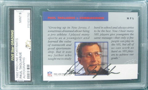 Paul Tagliabue 1992 Pro Line Portraits Autographs Five Star Graded Mint 9 Card