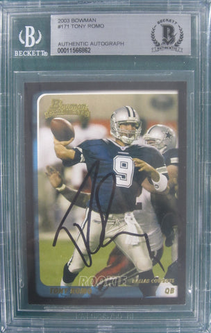 Tony Romo 2003 Bowman #171 Beckett Authentic Autograph Card.