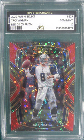 Troy Aikman 2020 Panini Select Red Disco Prizm #227 Five Star Graded Gem Mint Card