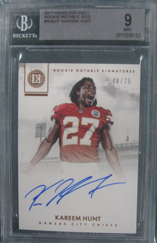 Kareem Hunt 2017 Panini Encased Rookie Notable Sigs Beckett Mint 9 Auto 10 Card