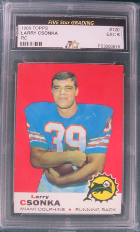 Larry Csonka 1969 Topps Rookie #120 Five Star Grading EXC 5 Card.