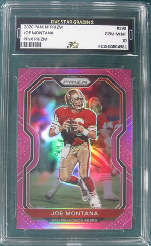 Joe Montana 2020 Panini Prizm Pink Prizm #290 Five Star Graded Gem Mint 10 Card