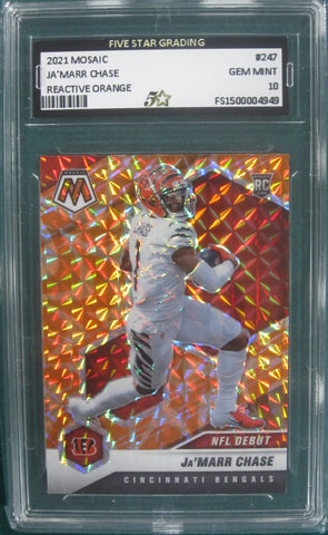 Ja'Marr Chase 2021 Mosaic Reactive Orange #247 Five Star Graded Gem Mint 10 Card