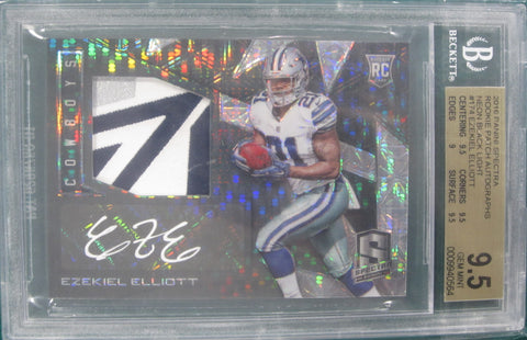 Ezekiel Elliott #174 2016 Panini Spectra Rookie Patch Auto Neon Black Light Beckett Graded 9.5 Gem Mint 9.5