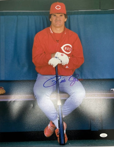 Cincinnati Reds Pete Rose Sitting 16x20 with JSA COA