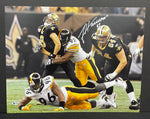 James Harrison Pittsburgh Steelers Signed 16x20 Hitting Brees Beckett COA