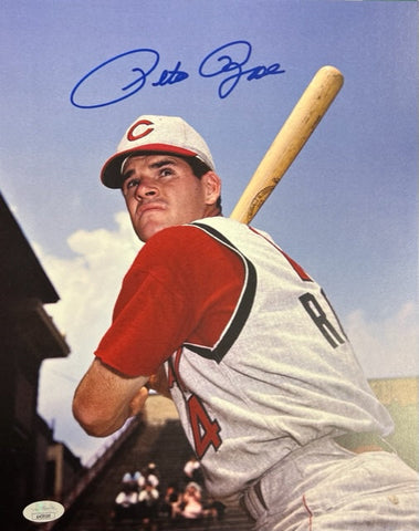 Cincinnati Reds Pete Rose Swinging Signed 11x14 with JSA COA