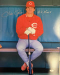 Cincinnati Reds Pete Rose Signed 16x20 Sitting w/ "Hit King" Inscription JSA COA