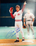 Cincinnati Reds Pete Rose Signed 16x20 Pointing "Charlie Hustle" Inscr JSA COA