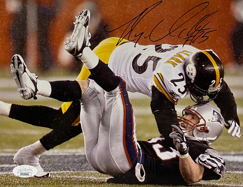 Ryan Clark Pittsburgh Steelers Signed 8x10 Vs Patriots With JSA COA