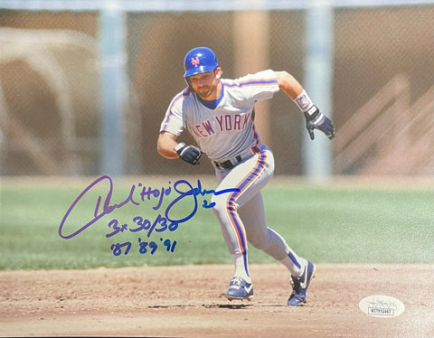 Howard "HoJo" Johnson New York Mets Signed 8x10 Running w/ Insc. "3x 30/30 '87 '89 '91" JSA COA