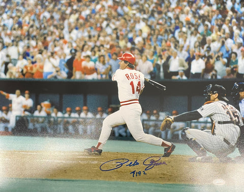 Pete Rose Cincinnati Reds Record Breaking Hit Signed Horizontal 16x20 Photo w/ "4192" Inscription JSA COA