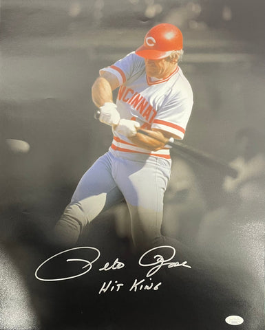 Pete Rose Cincinnati Reds Signed Vertical 16x20 Blackout Photo w/ "Hit King" Inscription JSA COA