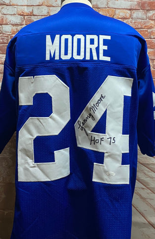 Lenny Moore Baltimore Colts Signed Blue Jersey w/ "HOF 75" Inscription JSA COA