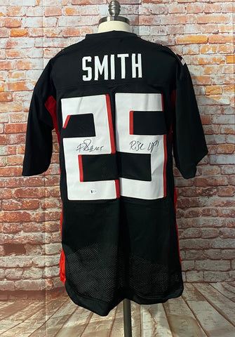 Ito Smith Atlanta Falcons signed custom black jersey with RISE UP inscription Beckett COA